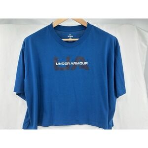 Under Armour Women's Boxy Crop Top Size XL‎ Short Sleeve Shirt Blue Logo